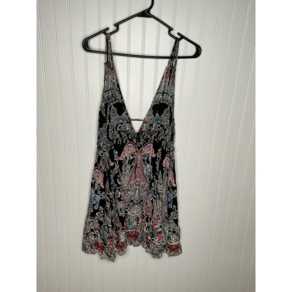 Women's Free People Me to You Printed Dress Size L Black Multicolor